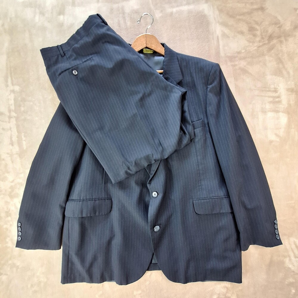 Vintage American Trend Suit Mens 50 41x28 Blue Stripe Single Vent 2 Btn 2 Piece